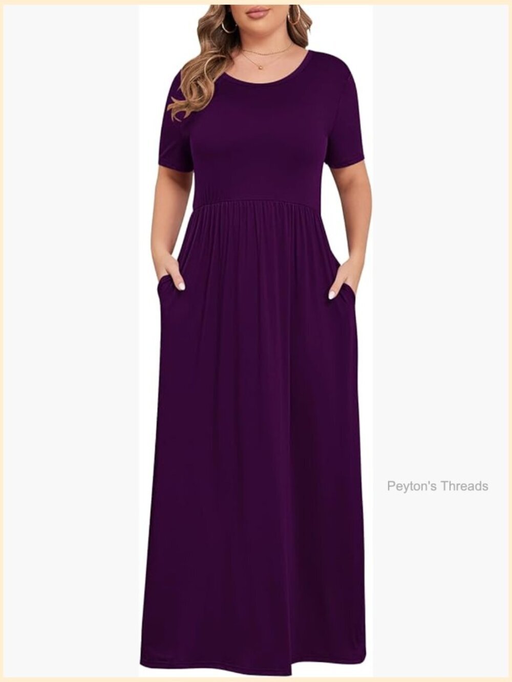 Plus Size Maxi Dress Short Sleeve A-Line Casual Summer Dress with Pockets